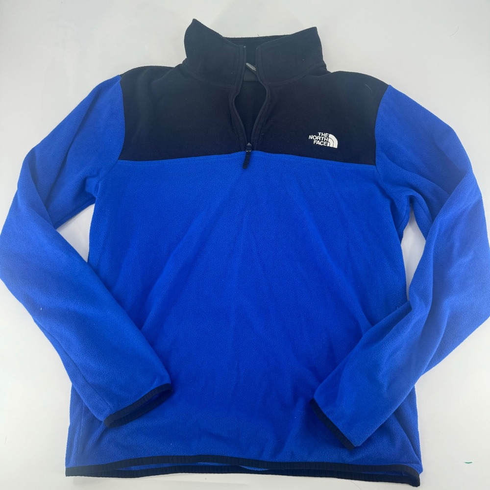 The North Face Mens M Quarter Zip Fleece Pullover Blue Black Colorblock Jacket